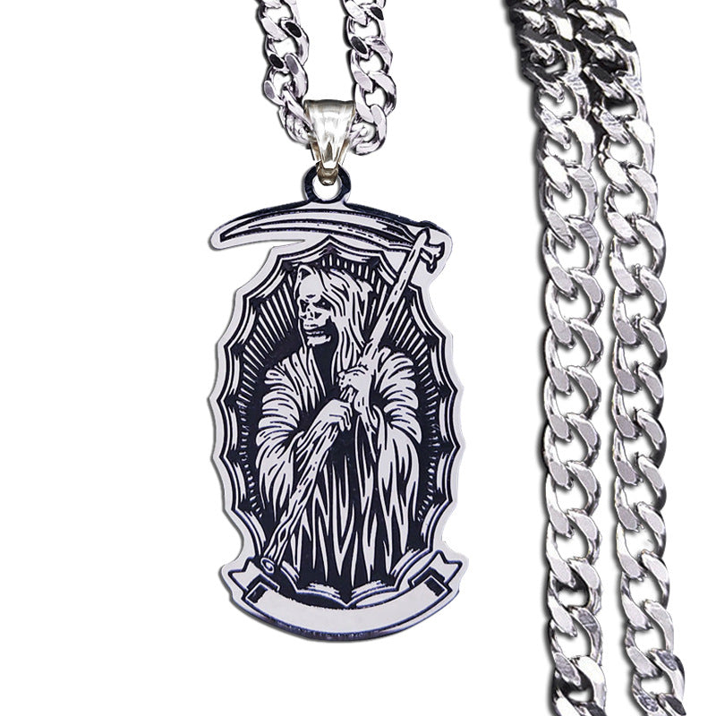 Wholesale Grim Reaper's Scythe Skull Cut Oil Drop Stainless Steel Pendant Necklace